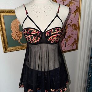 Black Sheer Babydoll Lingerie with Colorful Accents